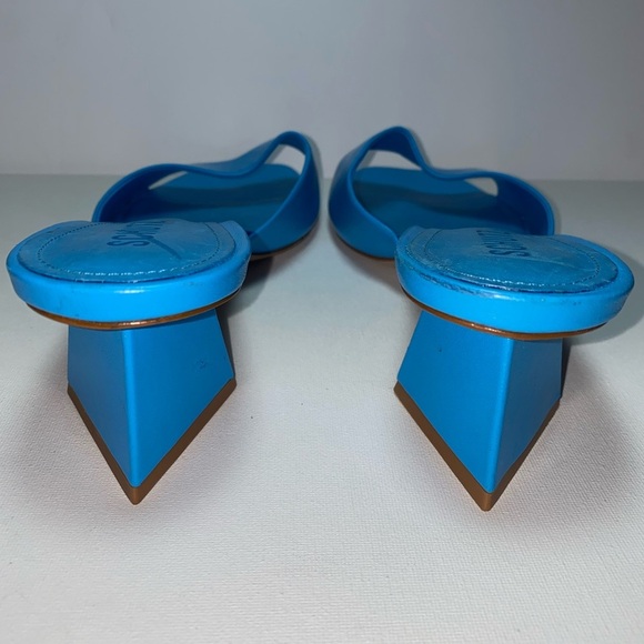 SCHUTZ Liza Lo Leather Azure Women's Vibrant Blue Heeled Slides - Picture 8 of 9